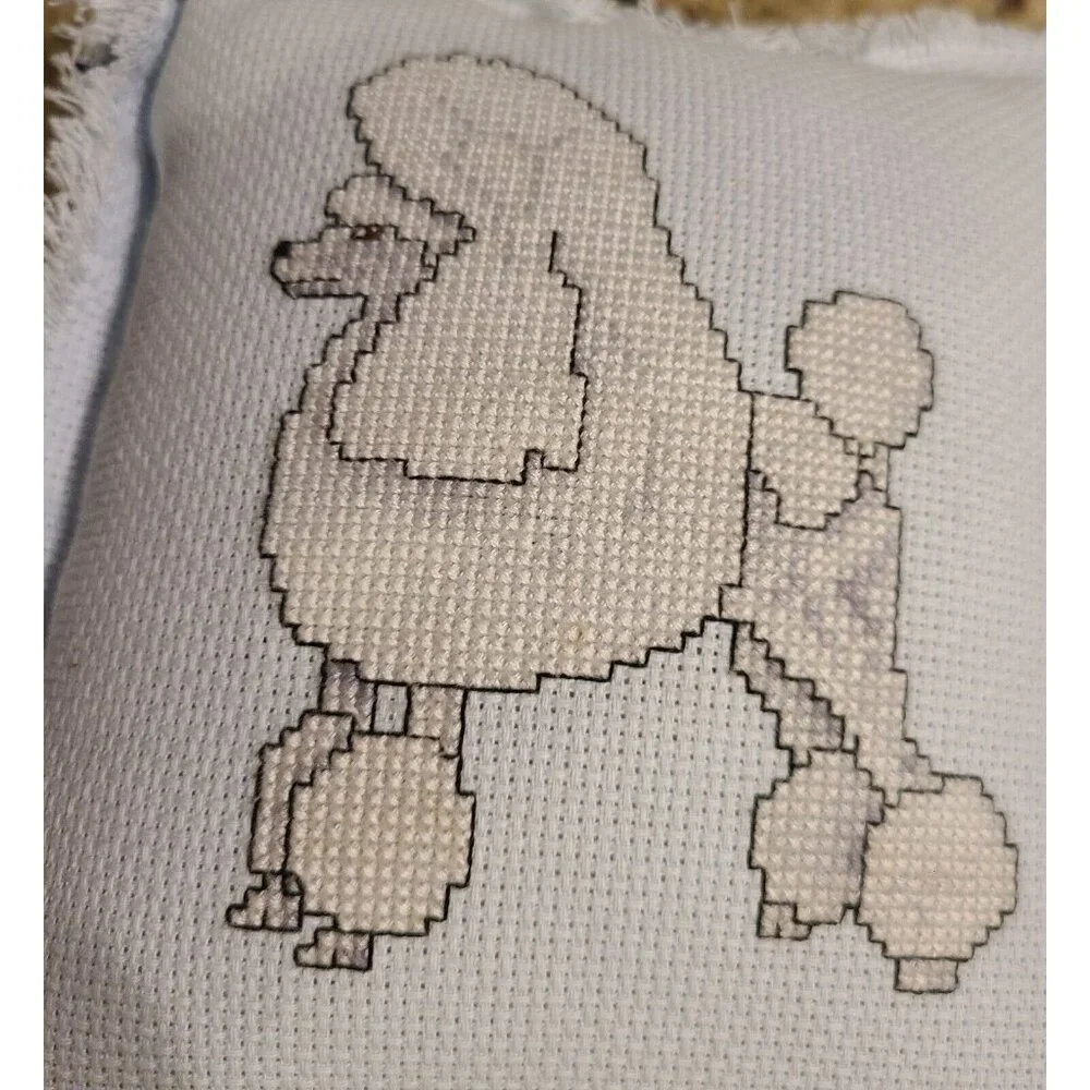 Toy Poodle Needlepoint Cross Stitch Mini Pillow Door Knob Hanger Blue Fur Baby